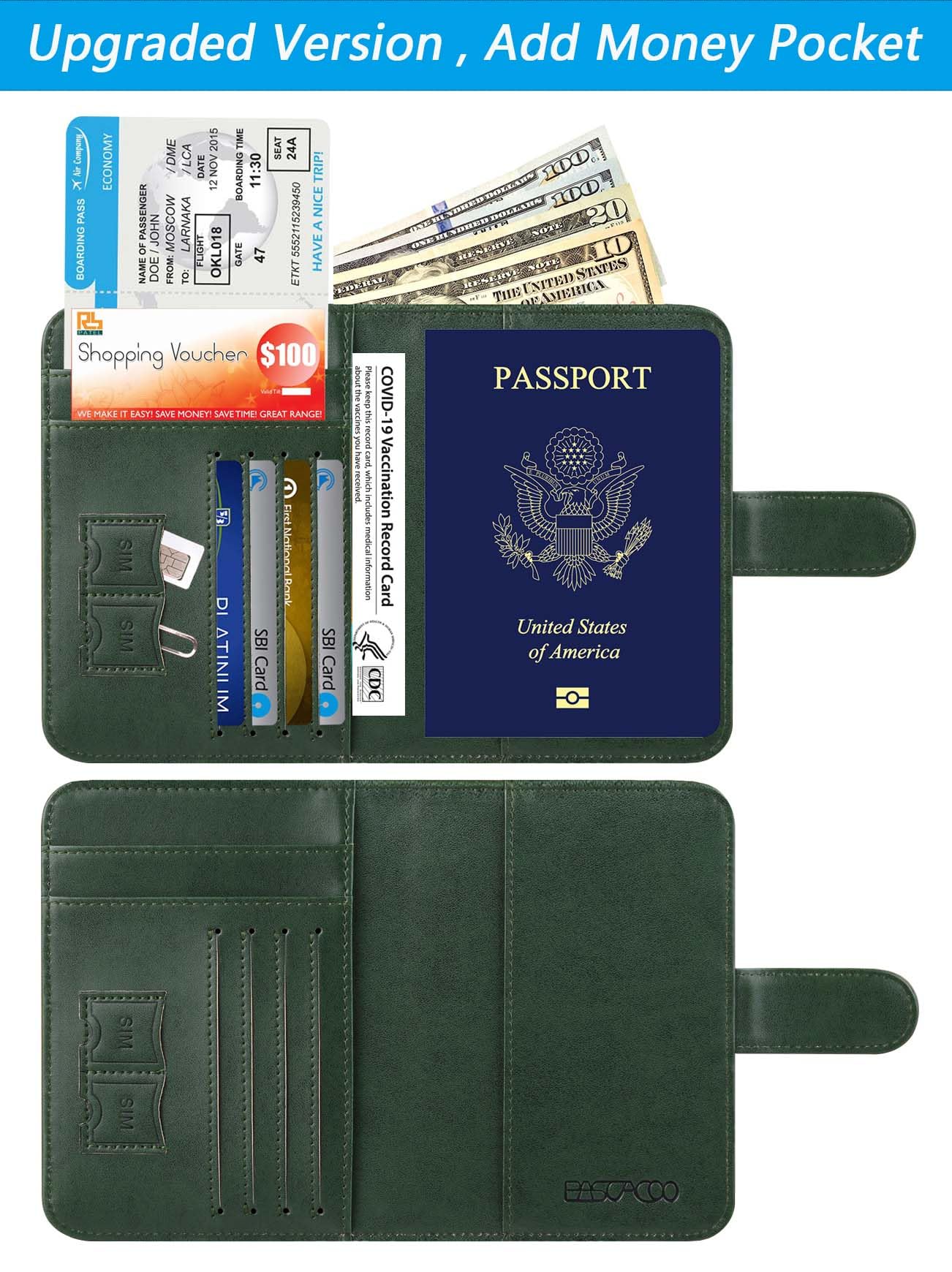 Passport Holder Cover Wallet RFID Blocking Leather Card Case Travel Accessories for Women Men (Atrovirens)