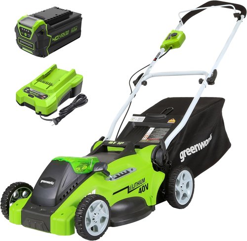 Greenworks 40V Cordless Lawn Mower - 16" Push Button Start, 4.0Ah Battery, Ideal for 1/3 Acre