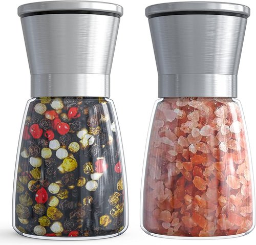 Ebaco Salt and Pepper Grinder Set - Adjustable Coarseness Refillable Stainless Steel Mills | 6oz (2 Pack)