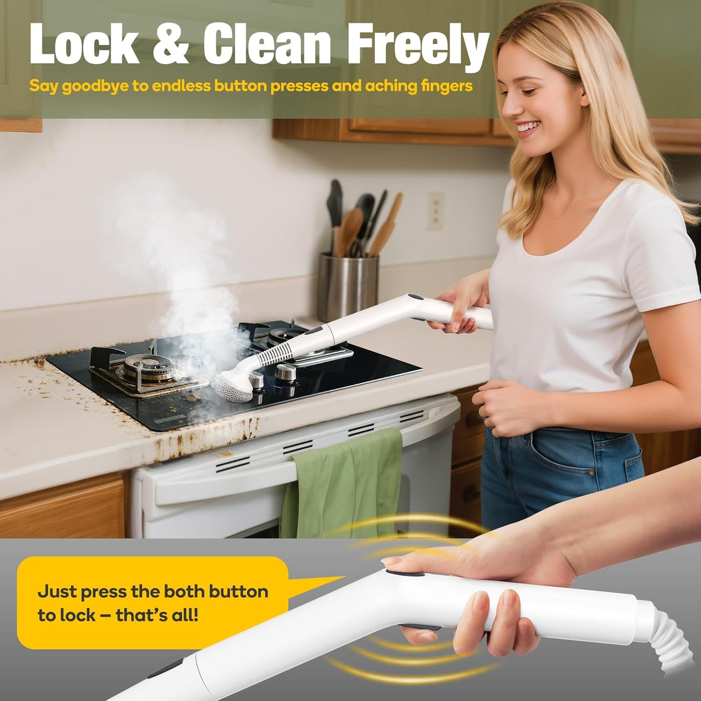 Newbealer Heavy-Duty Steam Cleaner - Multi-Purpose Steamer with 20 Accessories, 5 Bar Pressure, Stainless Steel Boiler