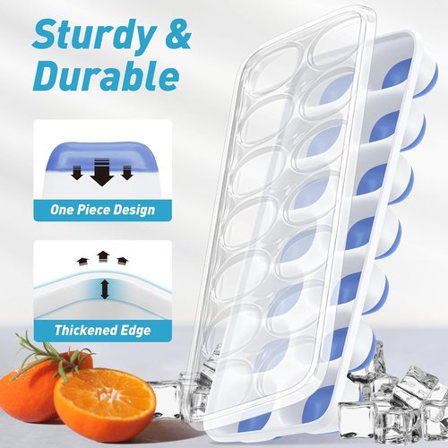 ChefAide Ice Cube Tray - Durable Stackable Trays with Removable Lids | 4 Packs, 56 Cubes for Cocktails & Coffee
