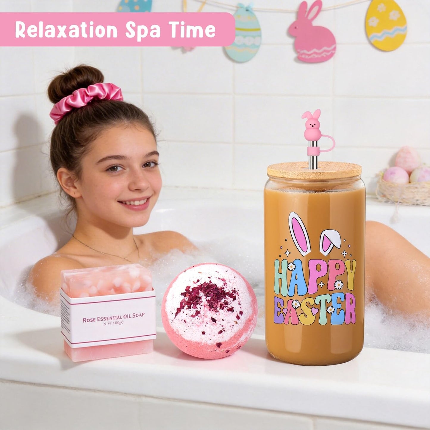 Ithmahco Easter Gifts for Teens Girls Women Adults, Easter Basket Stuffers for Teens Adults, Teen Girl Easter's Basket Stuffers, Pink Bunny Themed Gift Baskets for Teen Girl Adult Women Daughter