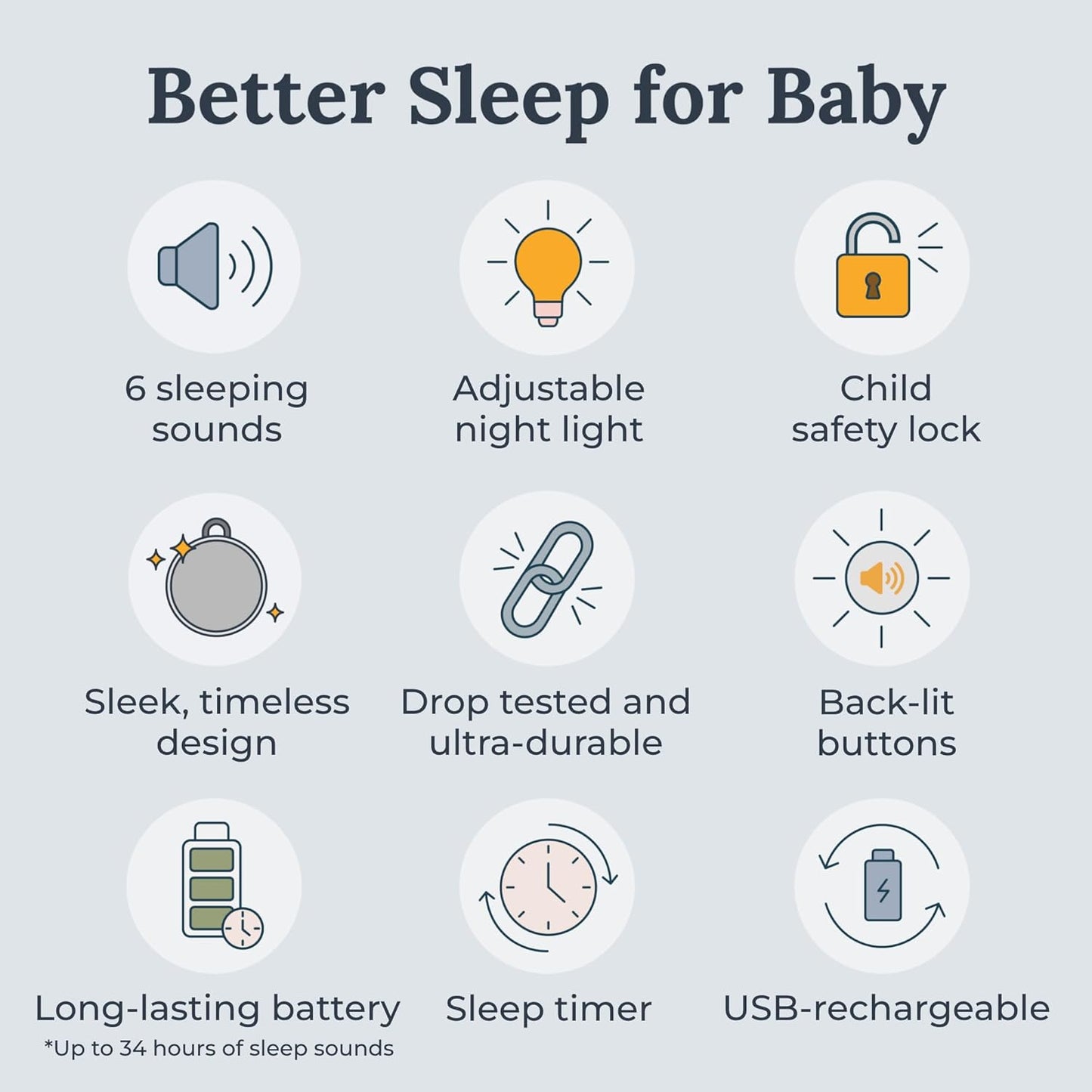 Yogasleep Hushh 2 Portable Sound Machine - Night Light & 6 Soothing Sounds | Easy Timer & Volume Control
