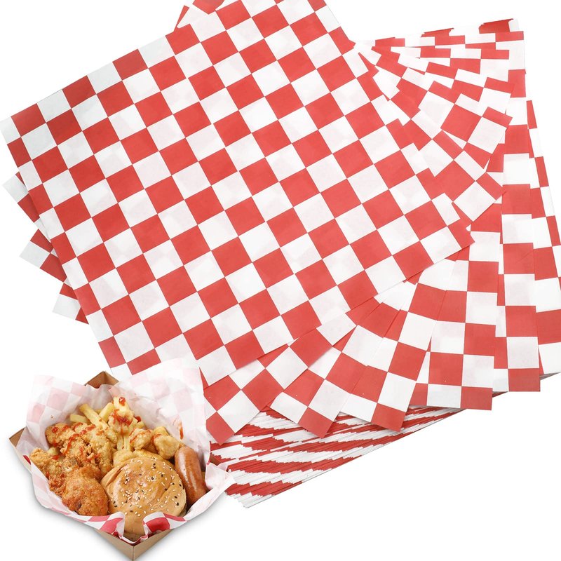 500 Deli Paper Sheets 12 x 12 Inch Red and White Checkered Food Wrapping Papers Grease Resistant Food Wrap Sandwich Paper Wraps Disposable Paper Liner for Picnics Barbecue Restaurants Cookout Party