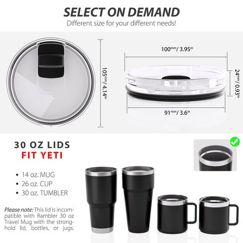 CeleVista 30 oz Tumbler Lid for YETI, 1 Pack Replacement Lids for YETI 30oz Tumbler, 14 oz Mug and 35 oz Straw Mug, Spill Proof Coffee Cup Covers with Magnetic Slider, Gift, BPA Free (1 Pack)