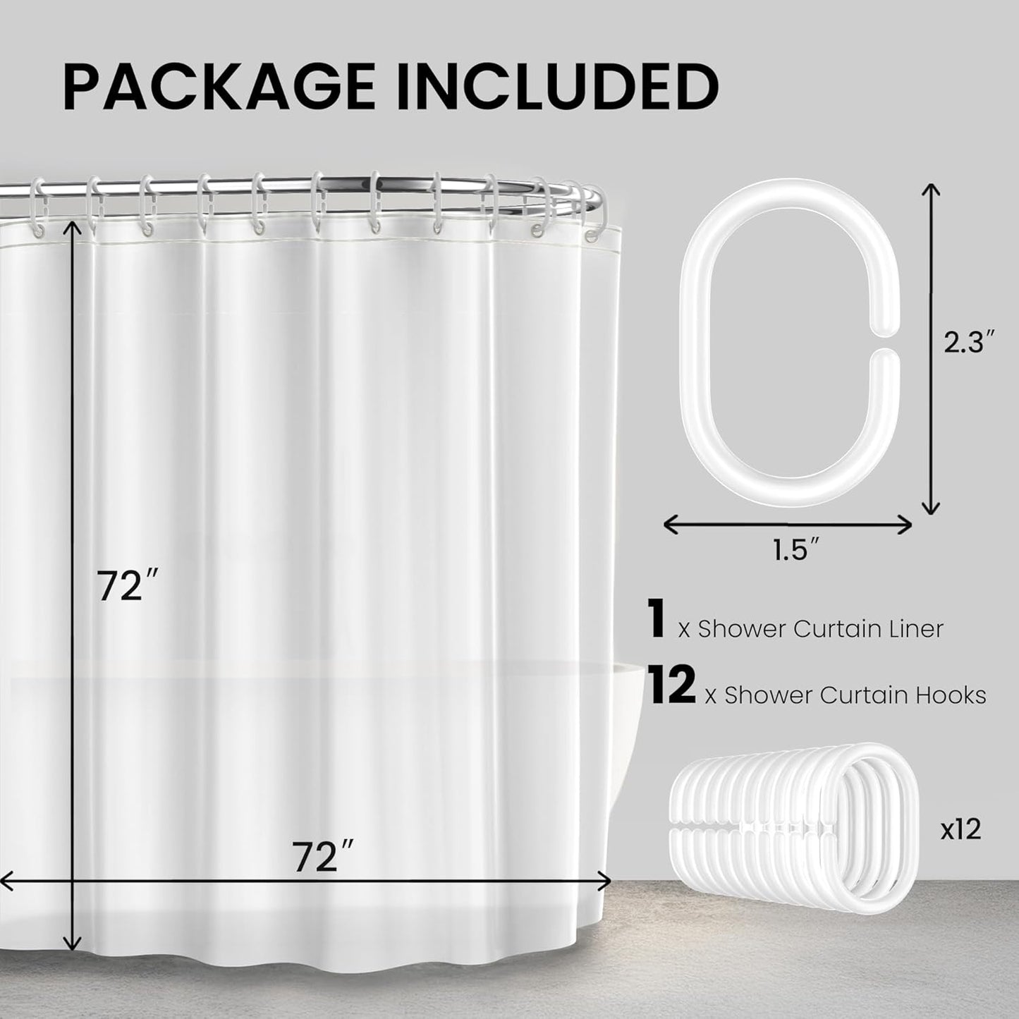 LiBa Waterproof Shower Curtain - Premium Non-Toxic PEVA with Rust-Proof Grommets | Heavy Duty White 72x72 (Pack of 2)