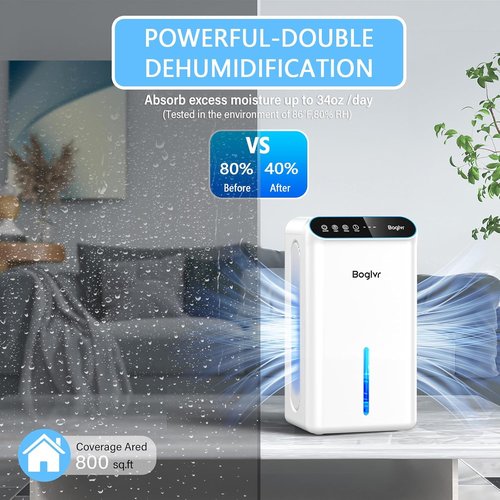 Dehumidifier | Regine Switzerland Quiet Home Unit for 1000 Sq.Ft - Auto Shut Off, Aromatherapy, 7-Color LED Light