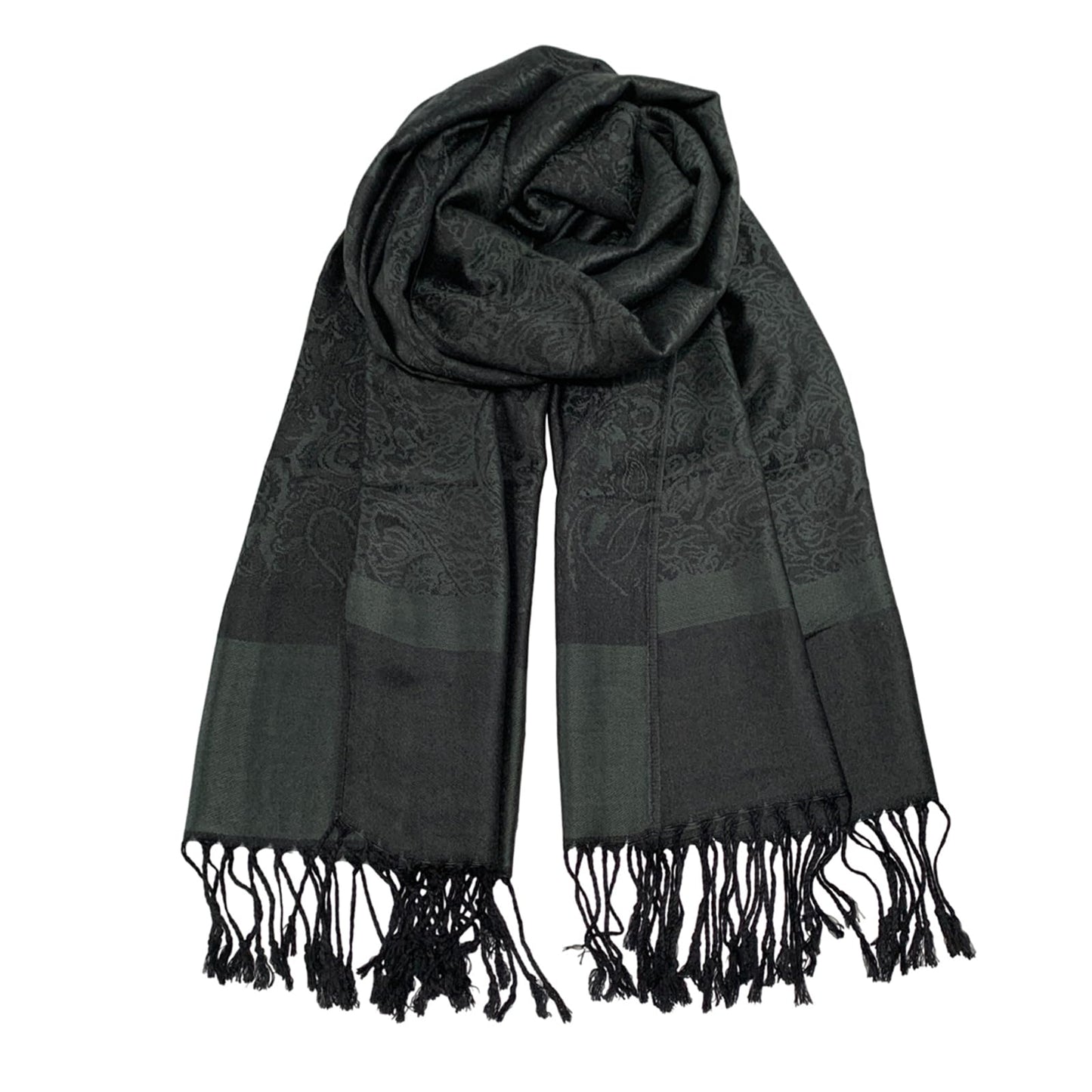 Wendyfull Pashmina Shawls and Wraps w/Fringe Two Tone Vintage Jacquard Paisley Rave Scarf for Weddings Festival (Black)