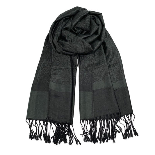 Wendyfull Pashmina Shawls and Wraps w/Fringe Two Tone Vintage Jacquard Paisley Rave Scarf for Weddings Festival (Black)