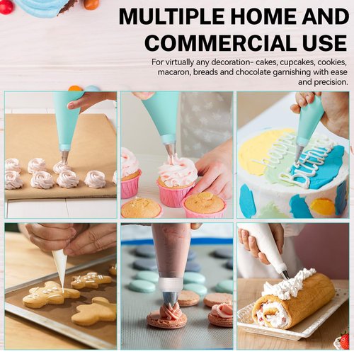 HOTEC Piping Bags and Tips Set, 120 Pcs Cake Decorating Kit with 100pcs 12 Inch Disposable Pastry Bags, 1 Reusable Piping Bags, 12 Piping Tips, 3 Cake Scraper, 2 Couplers, 2 Bag Ties, Baking Supplies