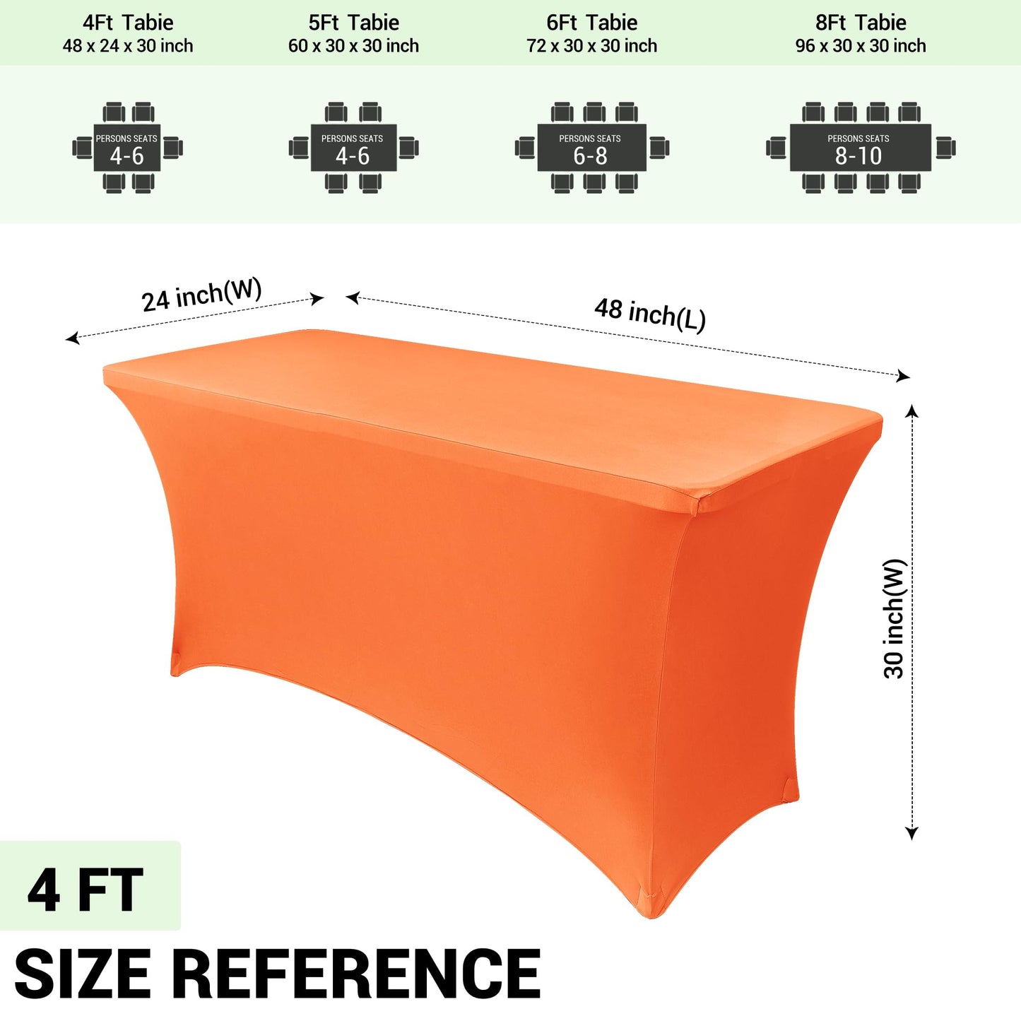 Obstal 4Ft Stretch Spandex Table Cover for Standard Folding Tables - 2 Pack Universal Rectangular Fitted Tablecloth for Party, Banquet, Events, Trade Show (Orange, 48L x 24W x 30H Inches)
