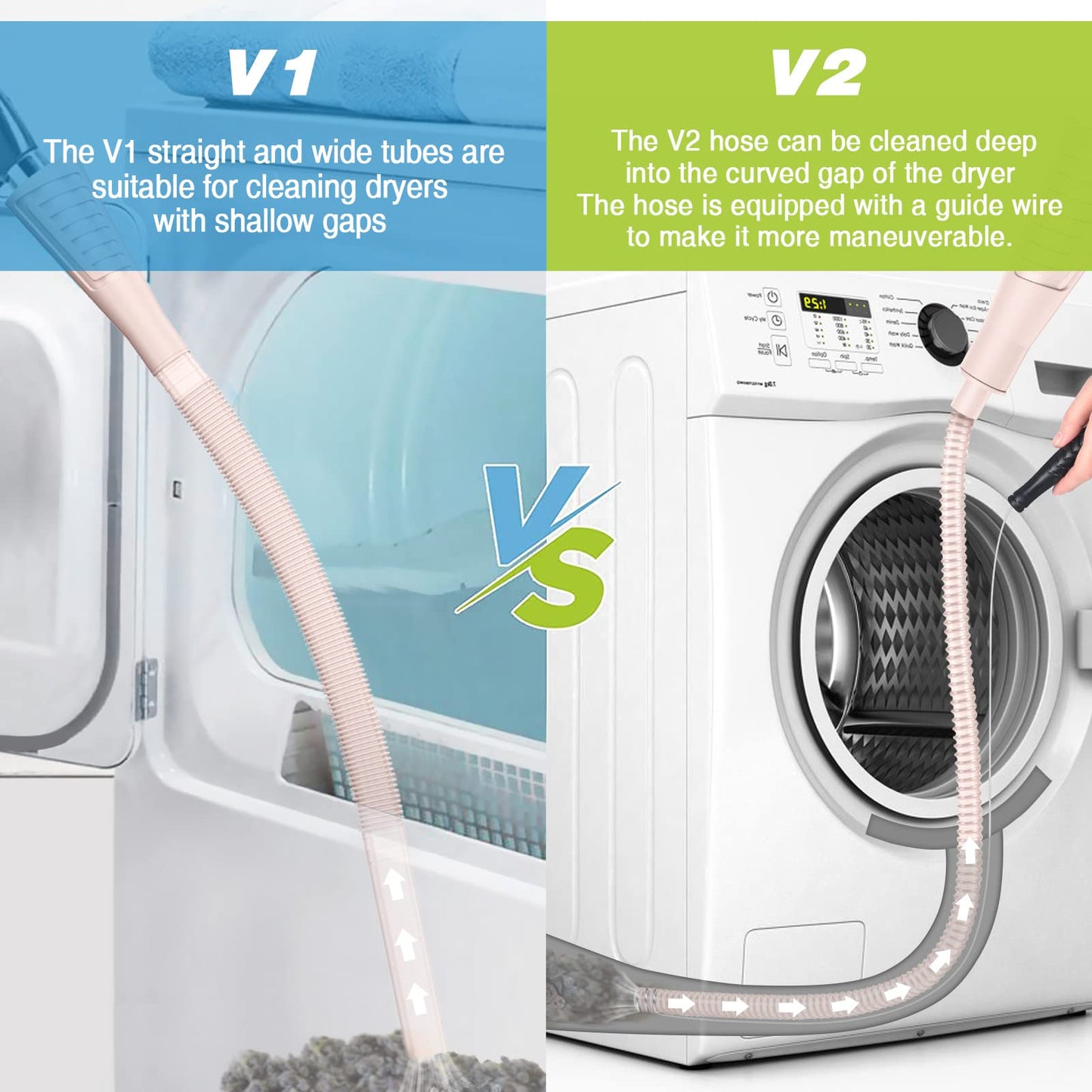 2 Pieces Dryer Vent Cleaner Kit Dryer Lint Brush Vacuum Hose Attachment Brush Lint Remover Power Washer and Dryer Vent Vacuum Hose Grey Pink