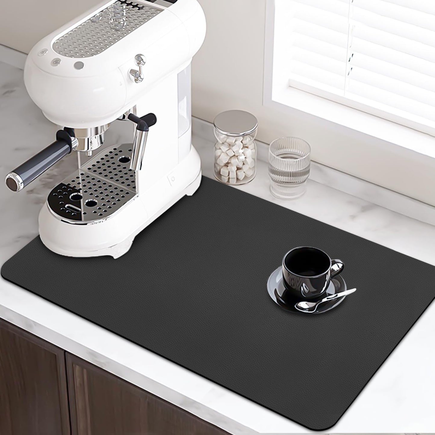 LOPNUR Dish Drying Mat - Super Absorbent Diatomite Kitchen Counter Pad | Large 24"x16", Heat Resistant, Anti-Slip Black
