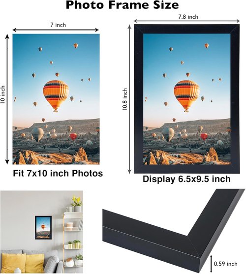 JCJMY 7x10 Picture Frame - Black Wall & Tabletop Display | Versatile Horizontal/Vertical Mounting