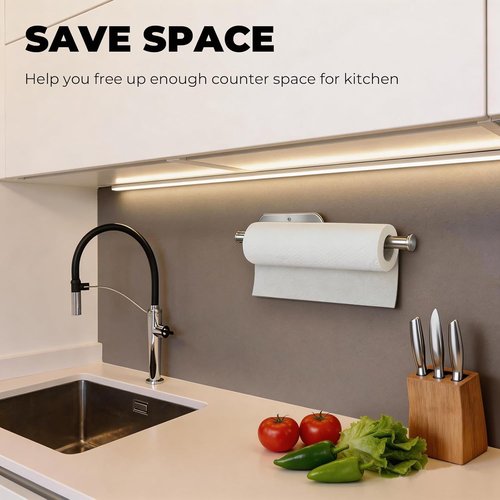 CUXIXA Stainless Steel Paper Towel Holder - Under Cabinet Wall Mount | 2 Pack for Kitchen & Bathroom