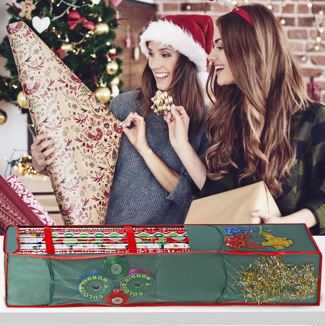 ProPik Christmas Wrapping Paper Storage Bag - Swivel Hanger with Multiple Pockets | Holds 25 Rolls, 40 Inch, Green