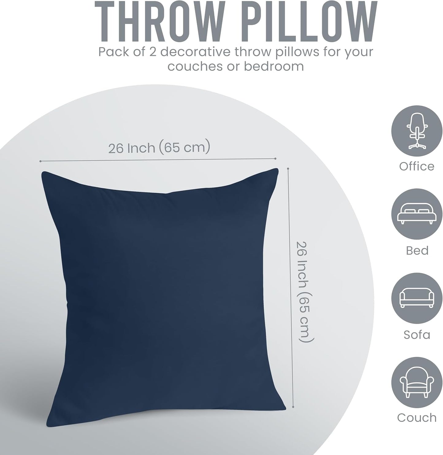 Utopia Bedding 26x26 Pillow Inserts - Set of 2 Navy Decorative Throw Pillows for Sofa & Bed - Soft, Fluffy Cushions
