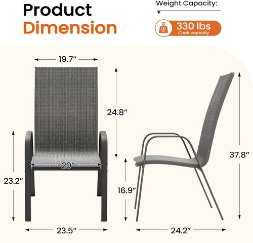JEAREY Outdoor Dining Chairs Set of 4 - Stackable All-Weather Furniture for Lawn & Garden | Deep Gray