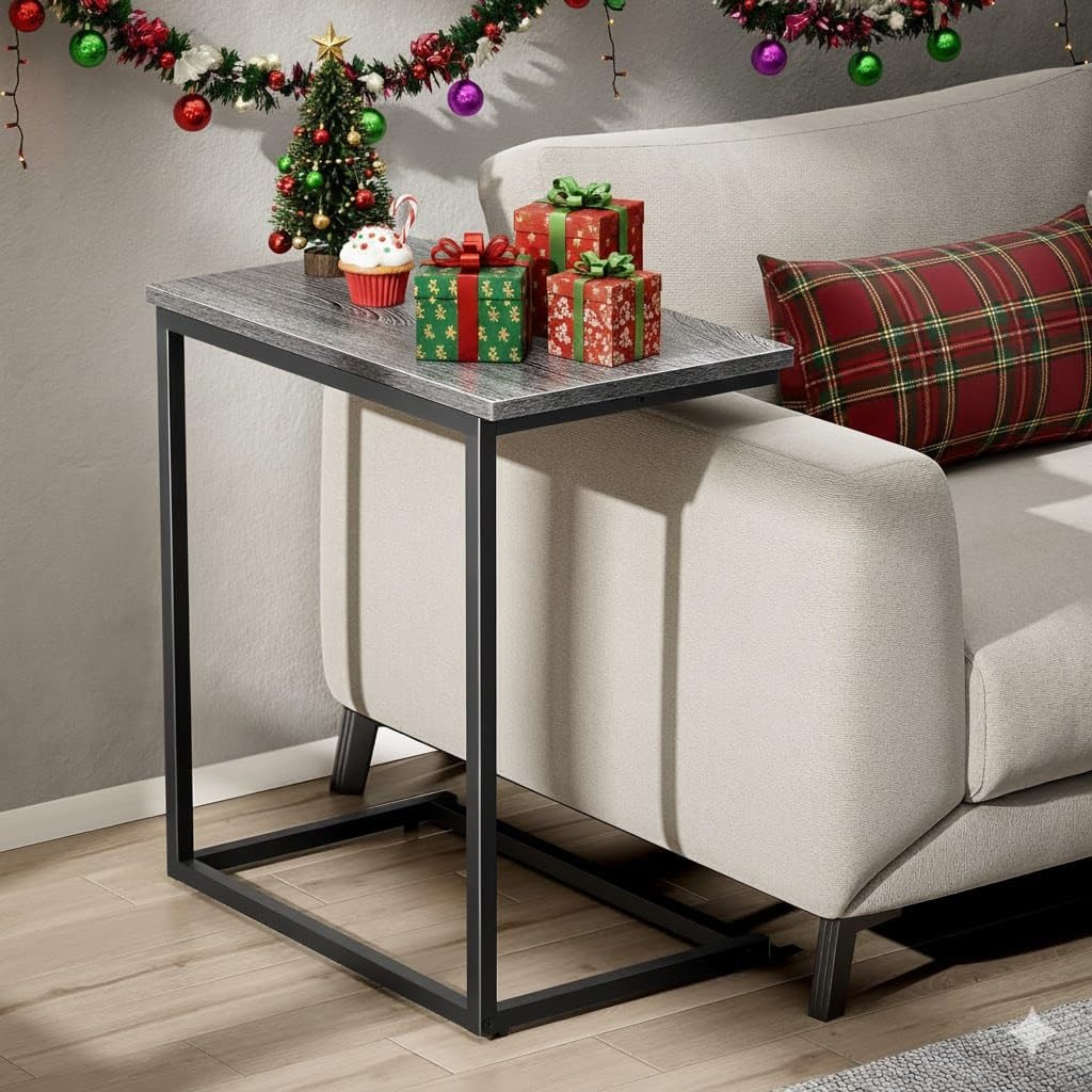 Pipishell C-Shaped End Table - 27-Inch High Sofa Side Table for Living Room - Wood 2-Pack