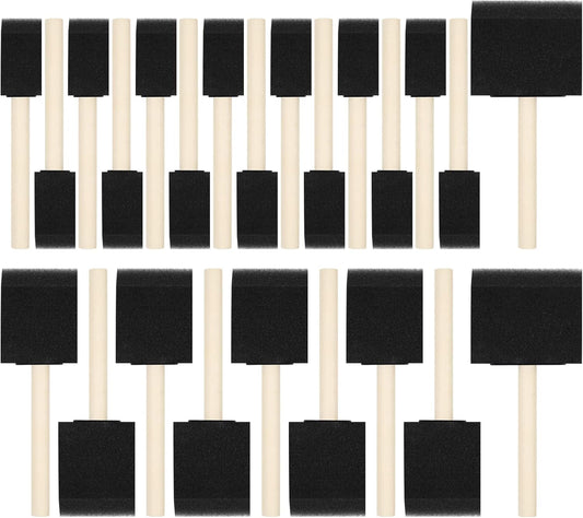 Skiennix Foam Paint Brushes - 24 Pcs Wood Handle Sponge Set for Painting & DIY Crafts | 1'', 2'', 3'' Sizes