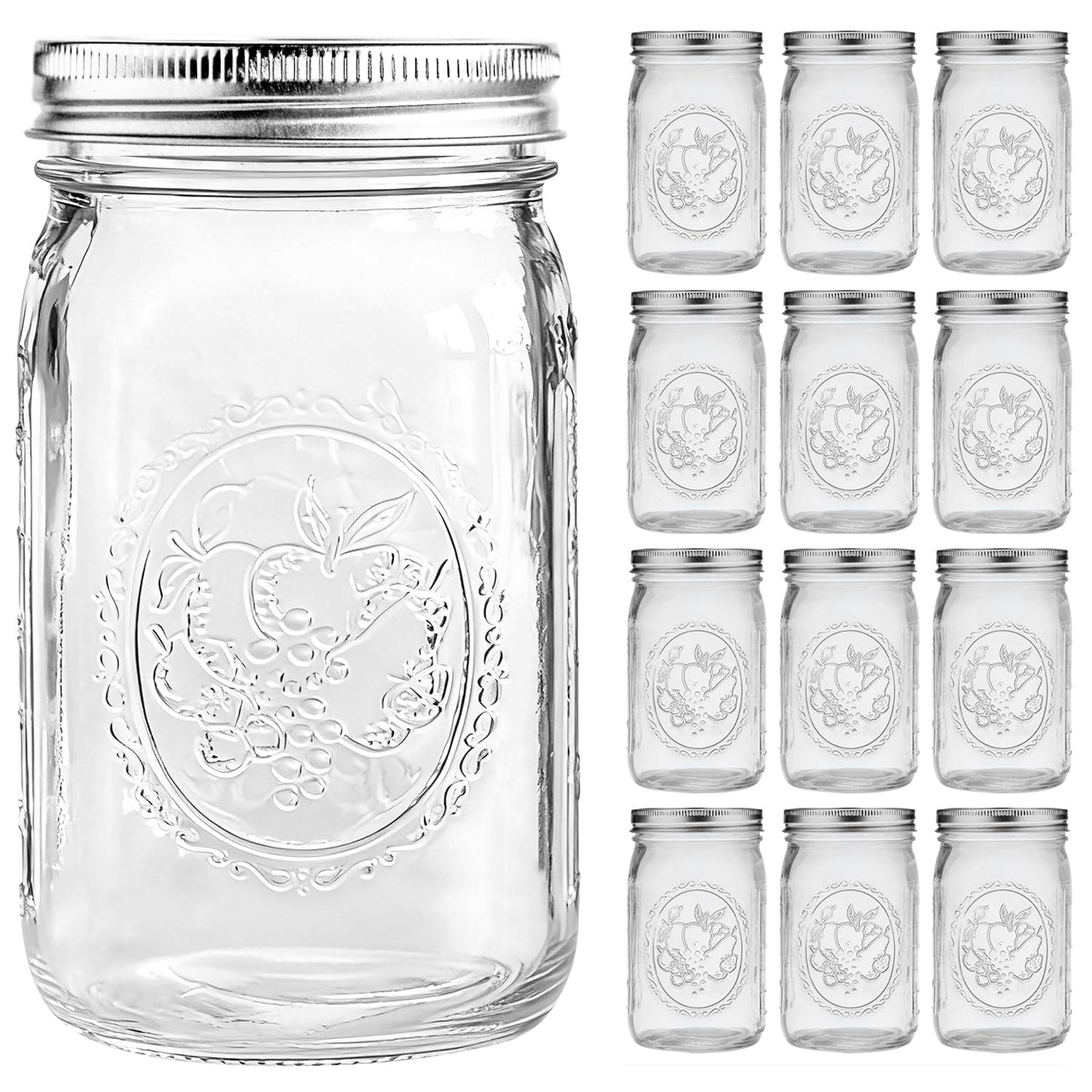 eleganttime Wide Mouth Mason Jars 32 oz with Lids and Bands Set of 12 Jars,Quart Large Glass Mason Jars with Airtight Lids,Great for Canning,Fermentation and Preservation