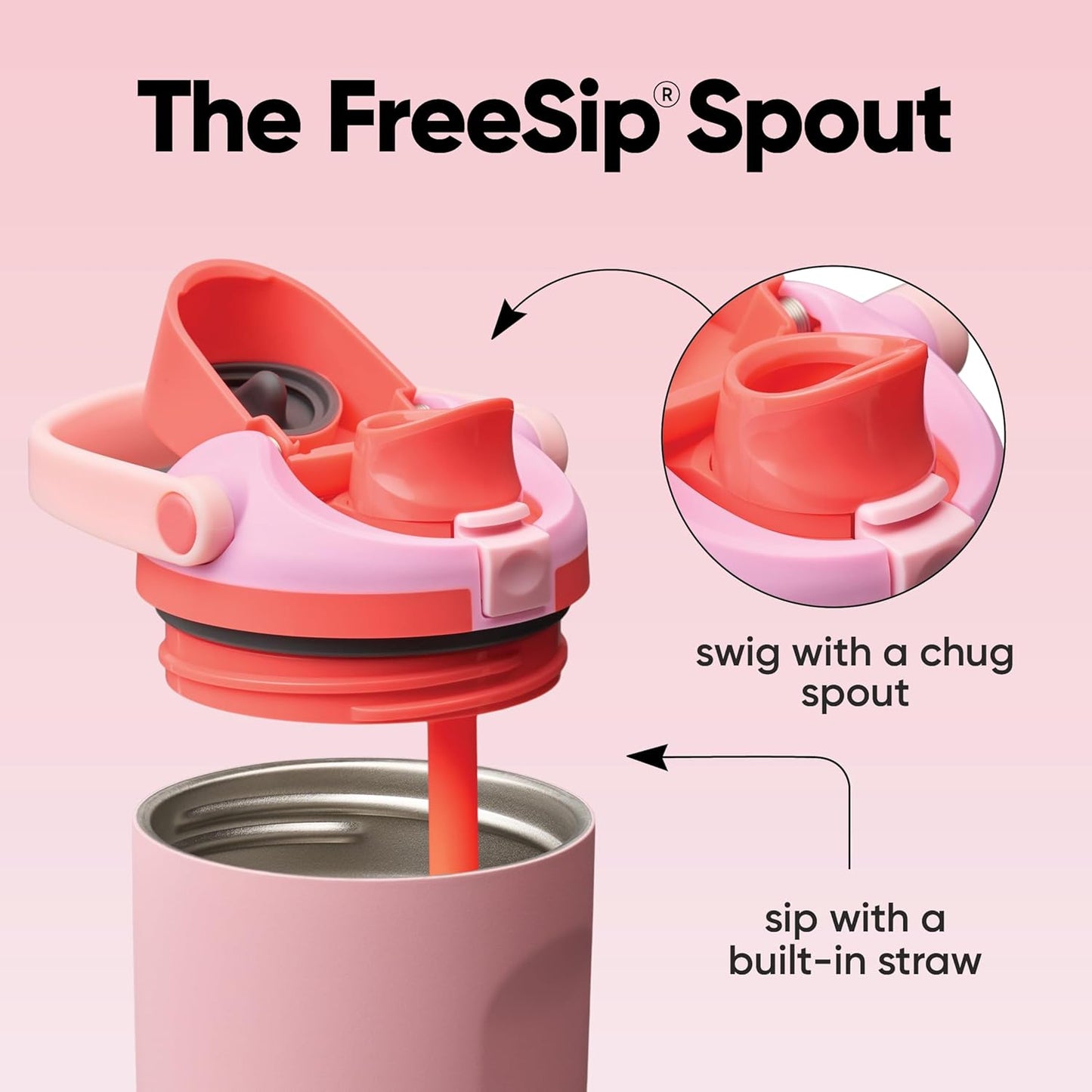 Owala FreeSip Sway 40oz Insulated Stainless Steel Water Bottle - Two-Way Spout & Built-In Straw, Pink