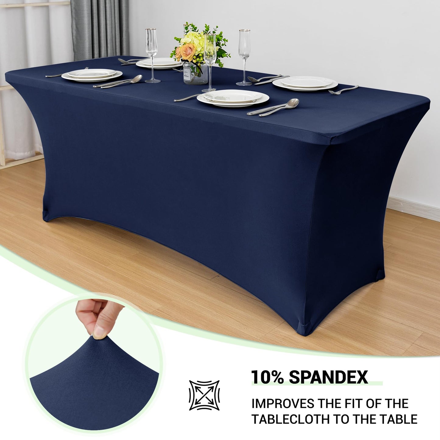 Obstal 4Ft Stretch Spandex Table Cover for Standard Folding Tables - 2 Pack Universal Rectangular Fitted Tablecloth for Party, Banquet, Events, Trade Show (Navy Blue, 48L x 24W x 30H Inches)