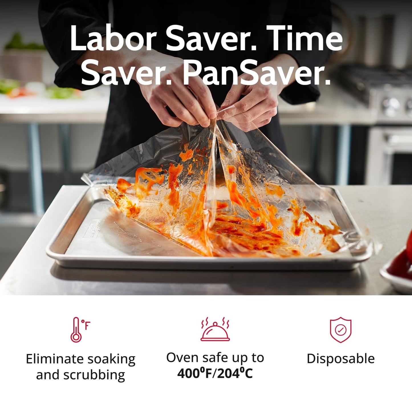 PanSaver Hotel Pan Clear Liners for Easy Clean Up - Disposable Buffet Pan Liners, Ovenable up to 400F (Half Pan - X-Deep | 23 x 18 IN)