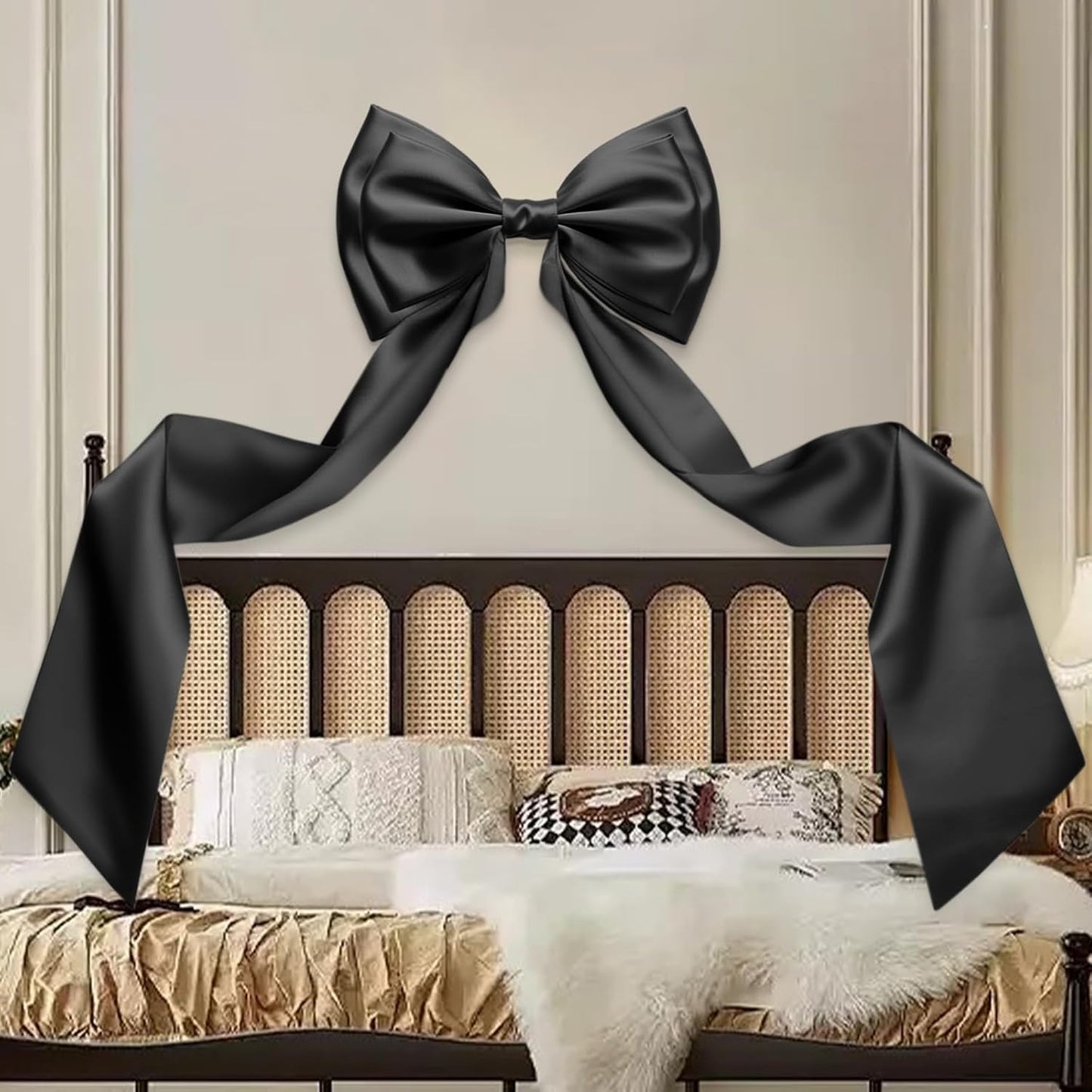 Skiennix Giant Bow Decoration - 83x20 Inches Satin Bow for Birthday Party, Wedding & Nursery (Black)