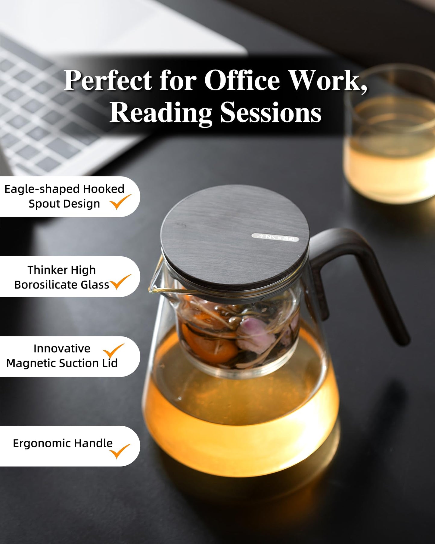 ZENS Enchanted Tea Pot with Magnetic Lid, Magic Glass Teapot with Infuser for Loose Leaf Tea Steeper, Mess-Free Herbal Tea Maker, Tea Diffusers for Tea Lovers Ideal Gifts, 27oz/800ml