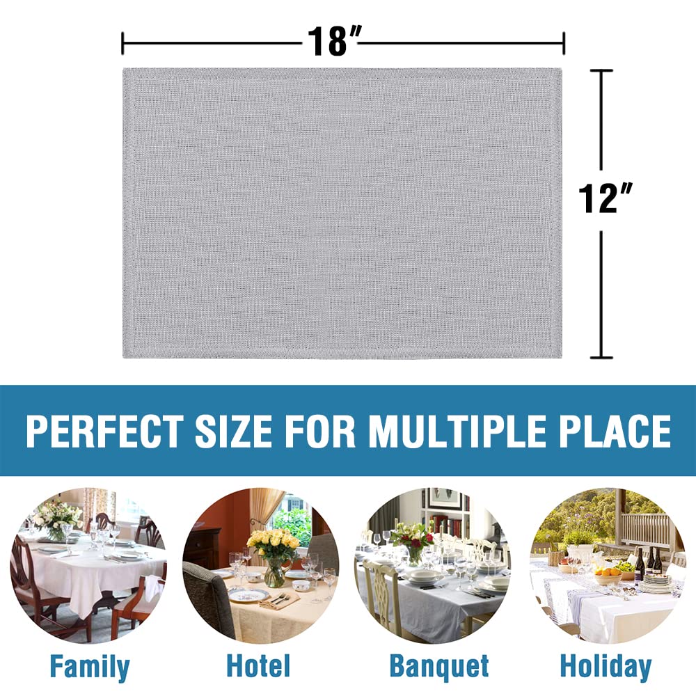 H.VERSAILTEX Linen Placemats Set of 4 Premium Solid Table Placemats for Dining Table Spill-Proof Waterproof Table Mats Heat-Resistant Kitchen Table Mats Washable, 12x18 inches, Grey