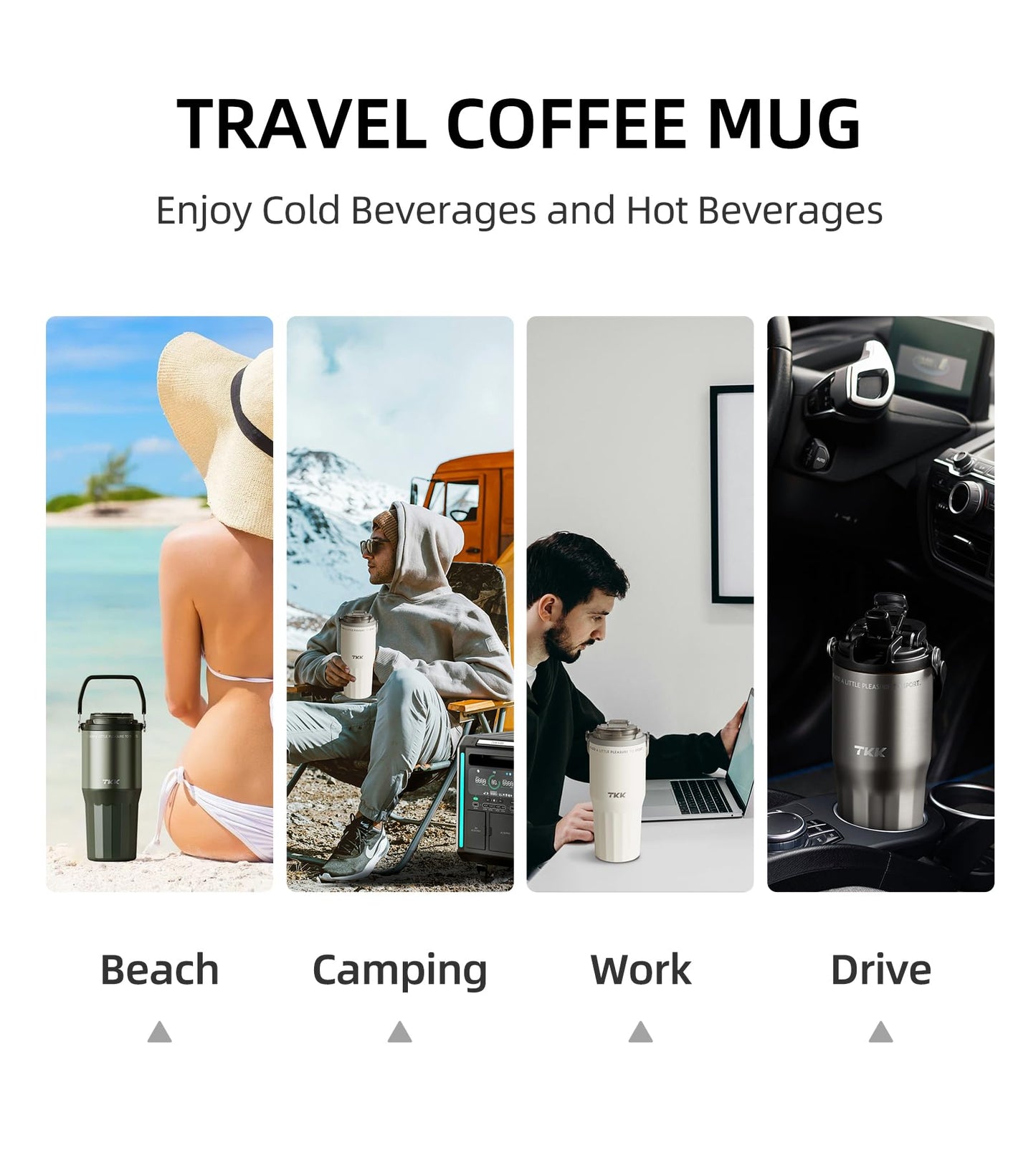 TKK 24 oz Ceramic Coated Tumbler with Straw Lid, 18/10 Stainless Steel Vacuum Tumblers, Leakproof Double Walled Car Cup with Handle & Tea Infuser& Dishwasher Safe, for Hot & Cold Drinks,Alpine Green