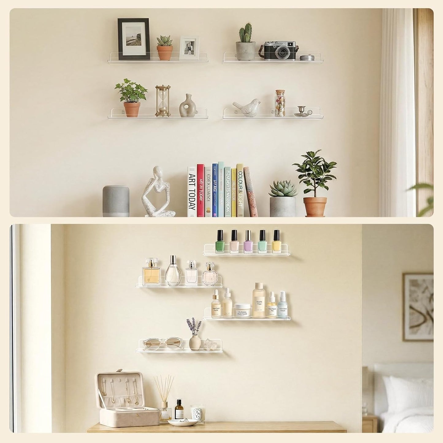 Lifewit Floating Shelves - Clear Acrylic Wall Organizer for Makeup & Decor | 14" Display Rack, 4 Pack