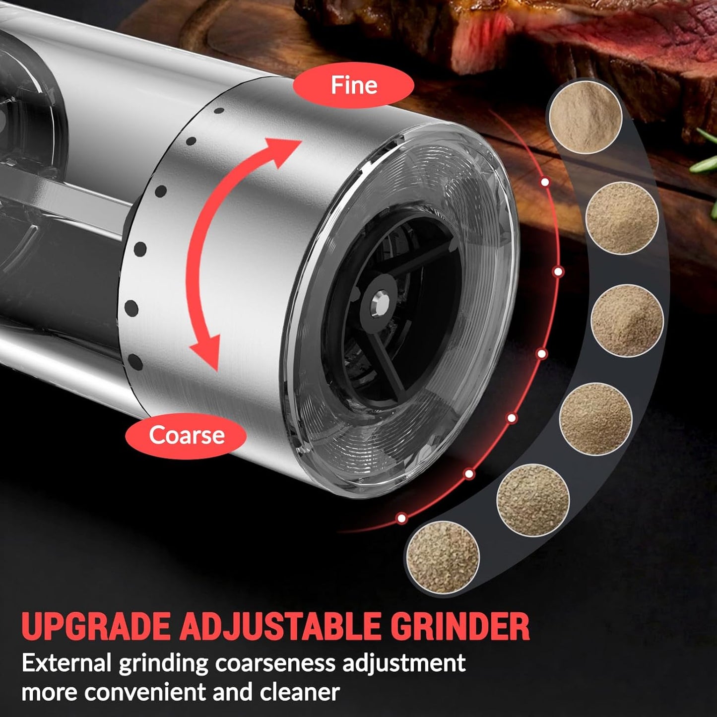 Skiennix Electric Salt and Pepper Grinder Set - USB Charging Base, 95ml Capacity, Adjustable Coarseness