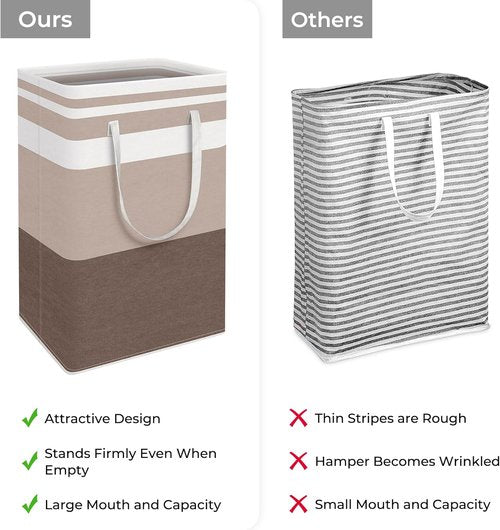 HomeHacks Large Waterproof Laundry Basket - Collapsible Tall Hamper with Extended Handles | Brown, 88L