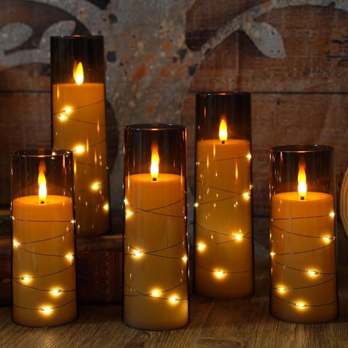 Eebuss Flameless Candles - Battery Operated LED Pillar Candles with Timer & Remote | Set of 7 Grey