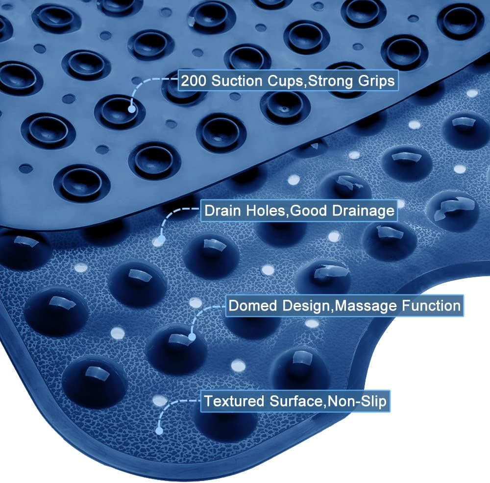Linoows Non-Slip Bathtub Mat - Extra Long 39 x 16 Inch, Machine Washable with Suction Cups | Navy Blue