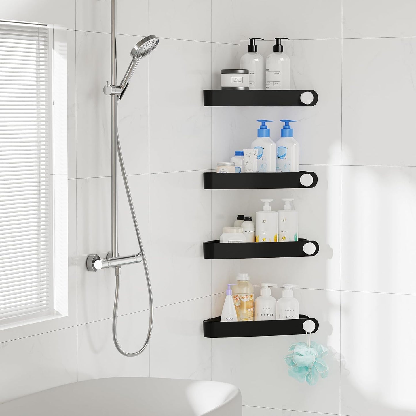 Sotfamily Plastic Shower Caddy - 4 Pack Adhesive Corner Shelves for Bathroom Organization | Black