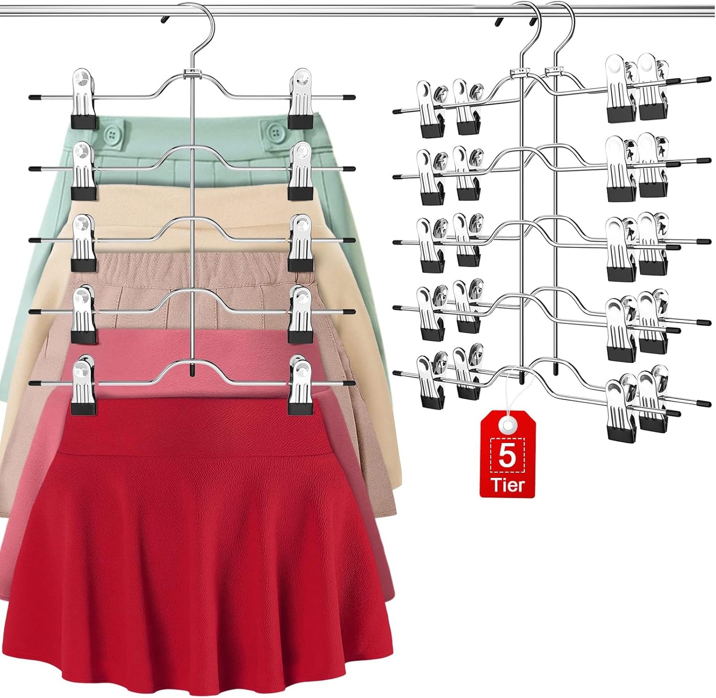 Skiennix Pants Skirt Hangers - Space-Saving Closet Organizer with Clips | 2-Pack Set
