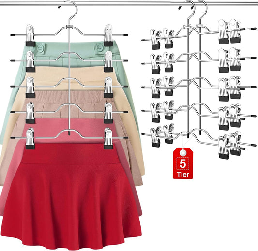 Skiennix Pants Skirt Hangers - Space-Saving Closet Organizer with Clips | 2-Pack Set