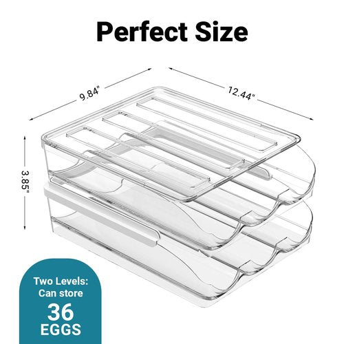 2 Tier Egg Holder for Refrigerator with Lid, Large Capacity Holds 36 Eggs in Clear Plastic Container Stackable Bin Organizer for Kitchen Storage, Refrigerator
