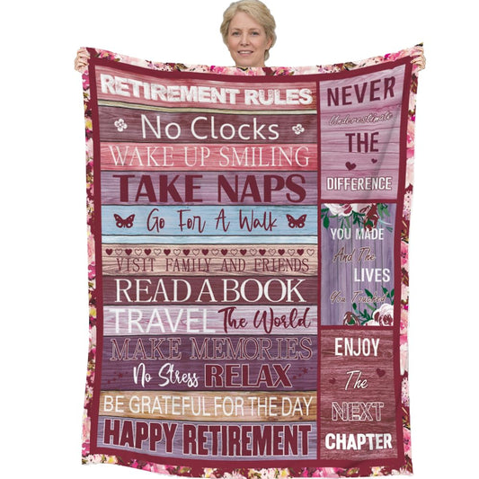 Retirement Gift for Woman, Retirement Blanket, Teacher Retirement Gifts for Women 2024, Best Happy Retirement Gifts, for Retired Women (Pink, 80x60in)