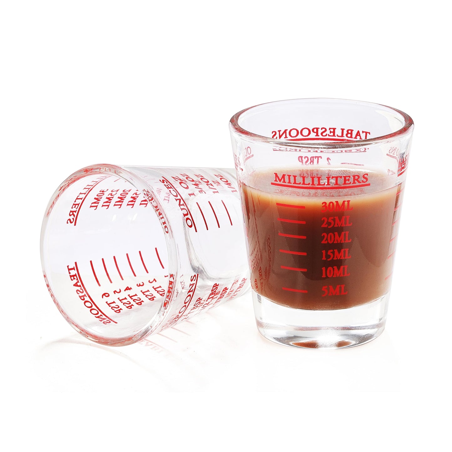 Shot Glass Measuring Cup, 2PCS Measuring Shot Glasses, Thick Base Liquid Measuring Cup for Espresso Shot Glass and Measuring Glasses, Four Different Units of Measure(1 OZ, 2 TBS, 6 TSP, 30 ML)