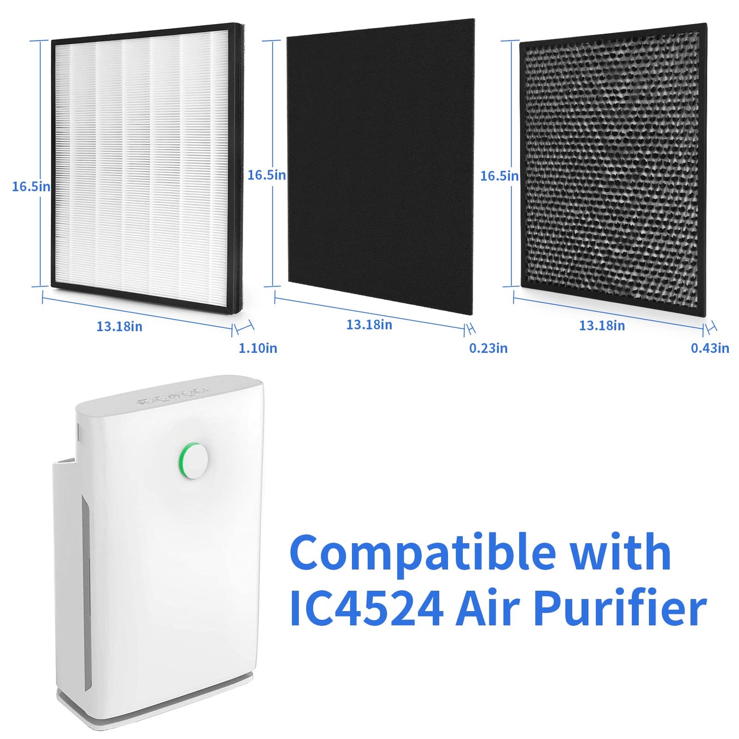 FCFMY H13 True HEPA Replacement Filter Compatible with InvisiClean Claro IC-4524 Air Cleaner Purifier, 2 HEPA Filters, 2 Pre-Filters and 1 Activated Carbon Filter