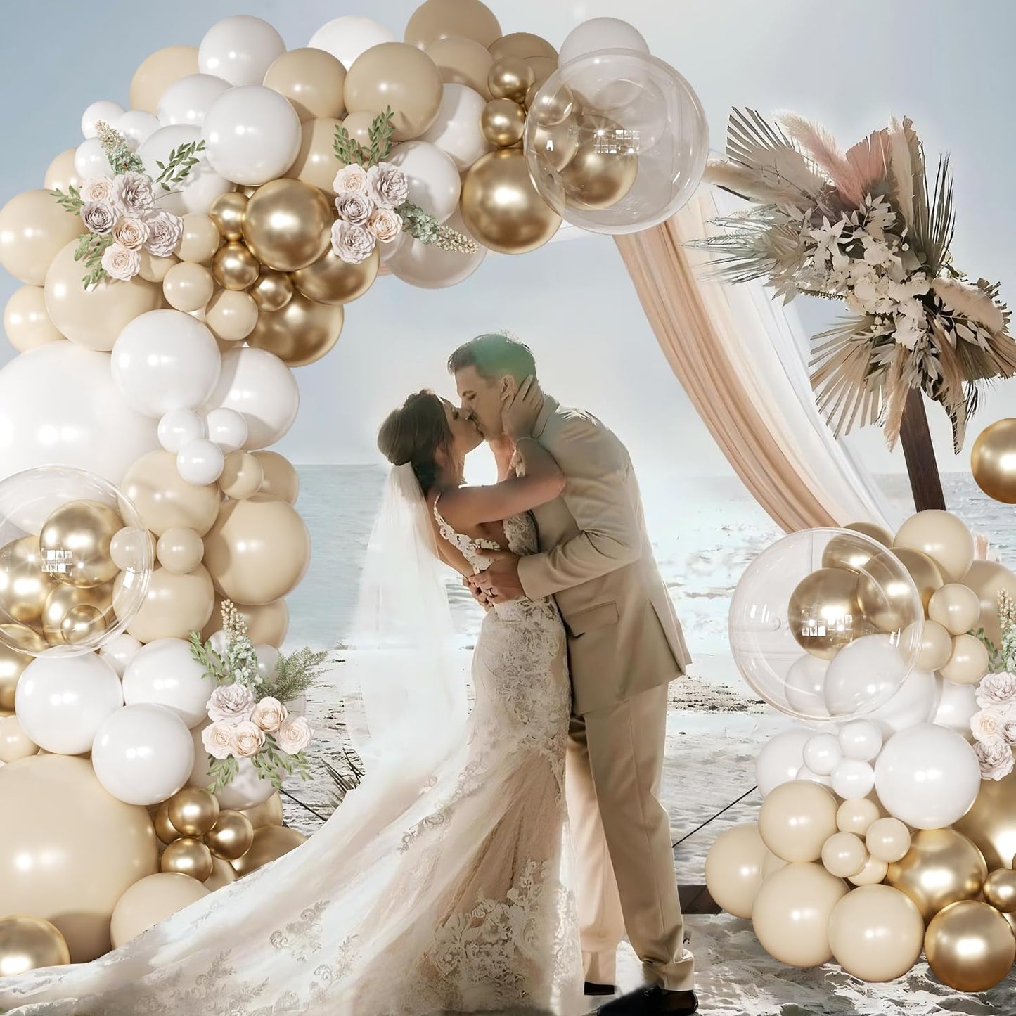 NUTTYBASH White and Gold Balloon Arch Kit, Metallic Gold and Sand White Balloon Garland Kit for Wedding Birthday Baby Shower Gender Reveal Bridal Decorations