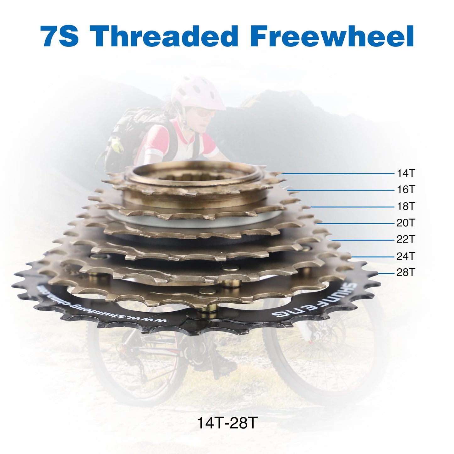 WEEROCK Bike Freewheel 7 Speeds, 14-28T Threaded Freewheel Screw On Bicycle Replement Part for MTB, Cruiser Bicycle