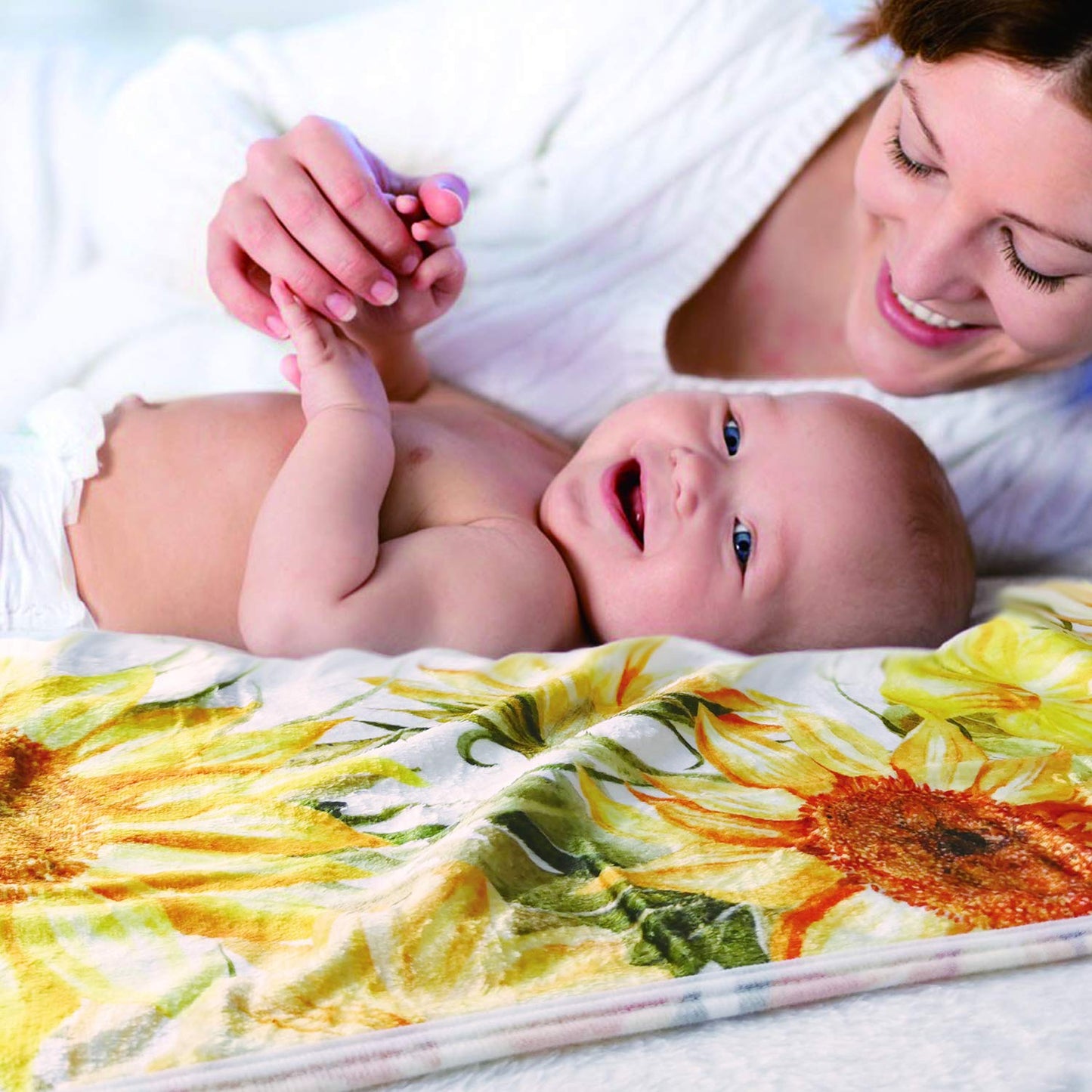 Yoothy Sunflower Baby Monthly Milestone Blanket Girl, Floral Newborns Month Blanket Gift for Baby Shower, Soft Plush Photo Prop Blanket, Wreath &Headband Included, 45''x40''