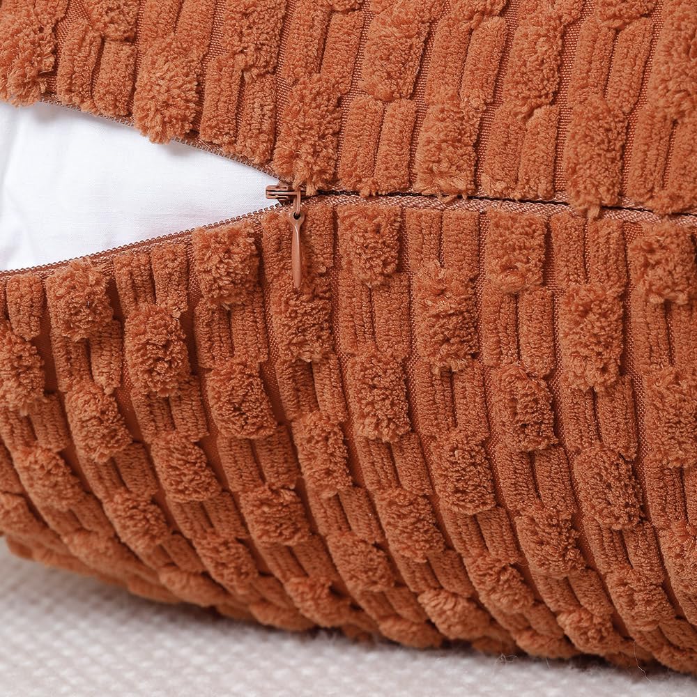 MADIZZ Pack of 2 Corduroy Decorative Throw Pillow Covers 14x14 Inch Rust Soft Boho Striped Couch Throw Pillows for Bed Pillowcases for Sofa Livingroom Home Decor