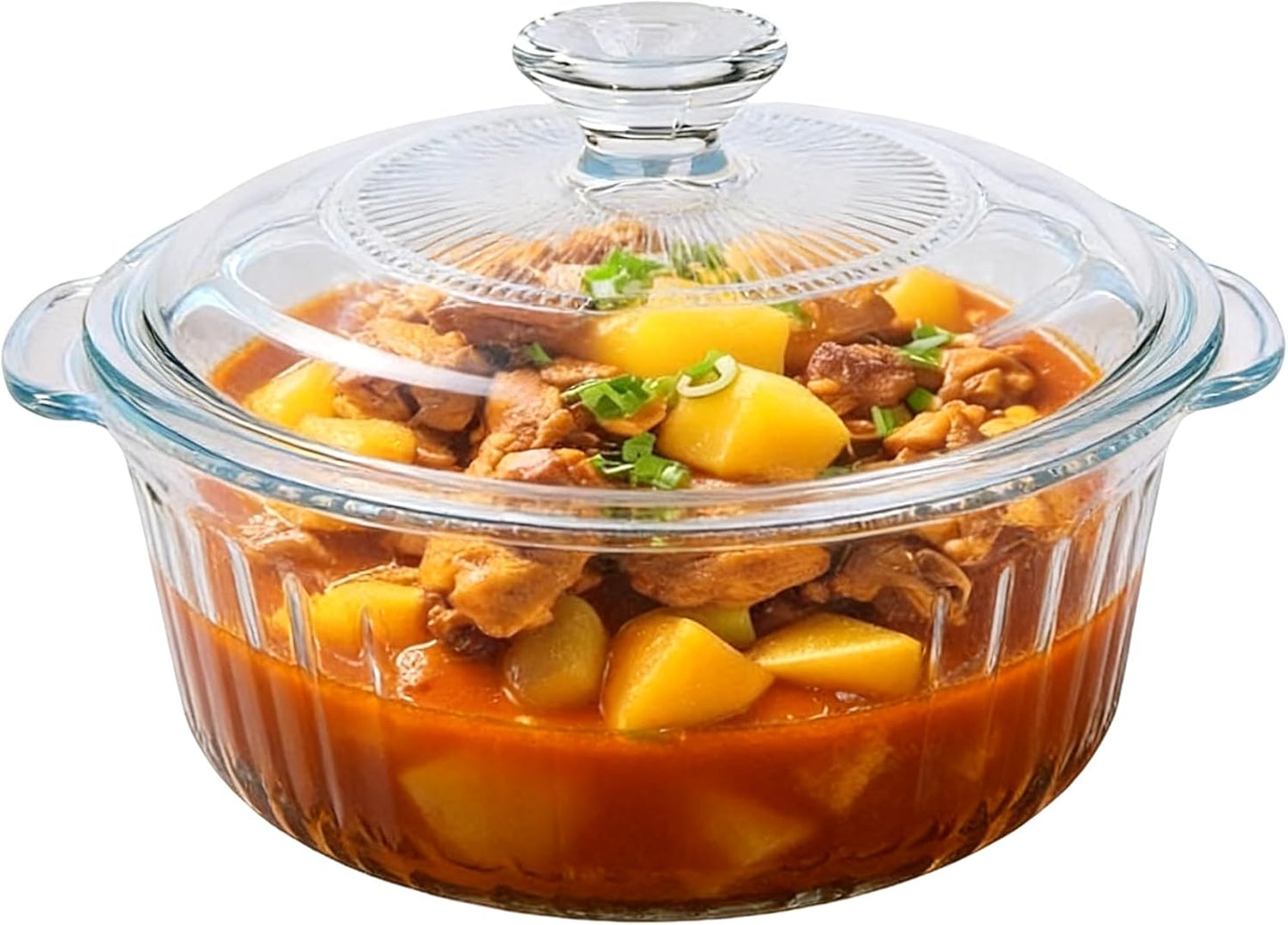Round Glass Casserole Dish With Lid - 2.4QT Borosilicate Oven Safe Cookware - Clear Baking & Serving Dish