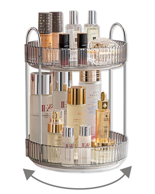 Asayuee 360 Rotating Makeup Organizer for Vanity,Bathroom Countertop Organizer,Spinning Perfume Organizer&Vanity Organizer(Grey-2 Tier)